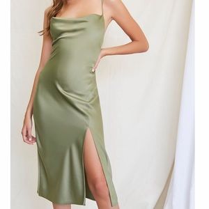 Olive Satin Slip Dress